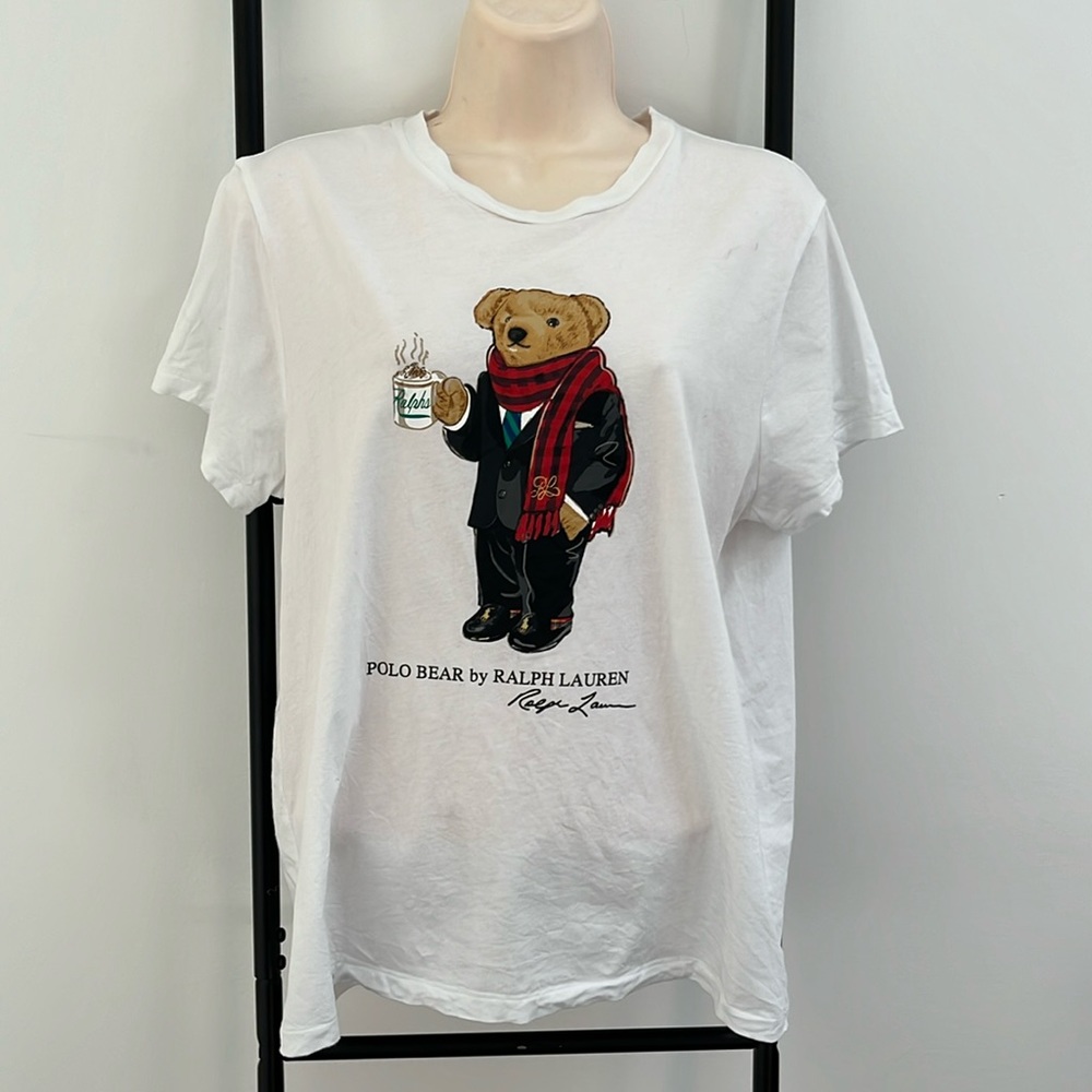 Ralph Lauren Bear White Graphic Tee Short Sleeve Cotton Men Size L